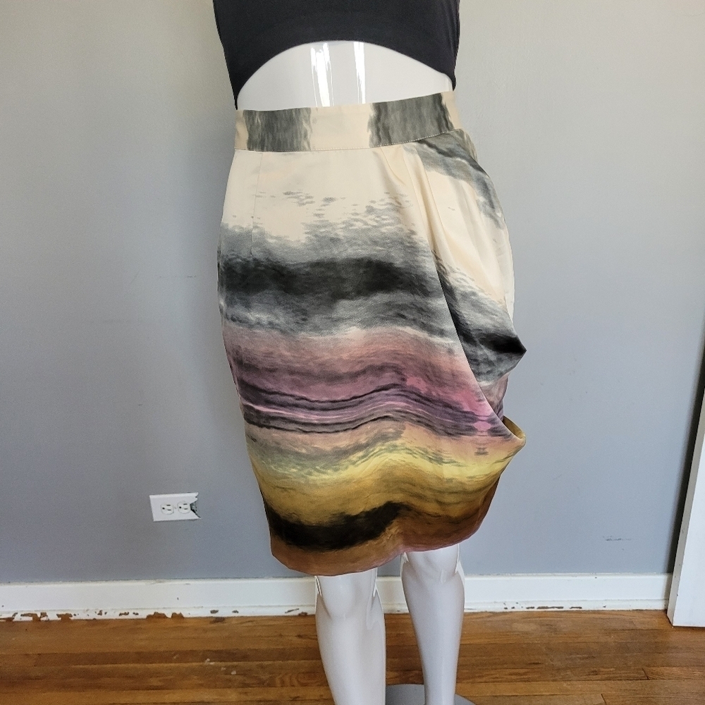 Snob Asymmetrical Watercolor Print Skirt, BNWT, Size 6